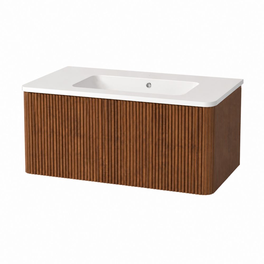 Waschtischunterschrank aus Holz mit Waschbecken Weiß-Sovloria
