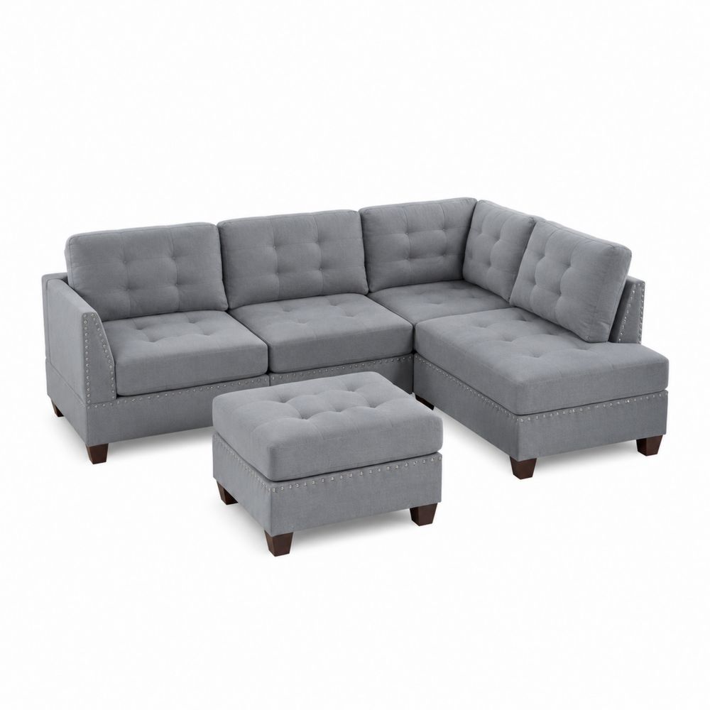 Modulares Ecksofa Stoff Grau mit Hocker-Sovloria