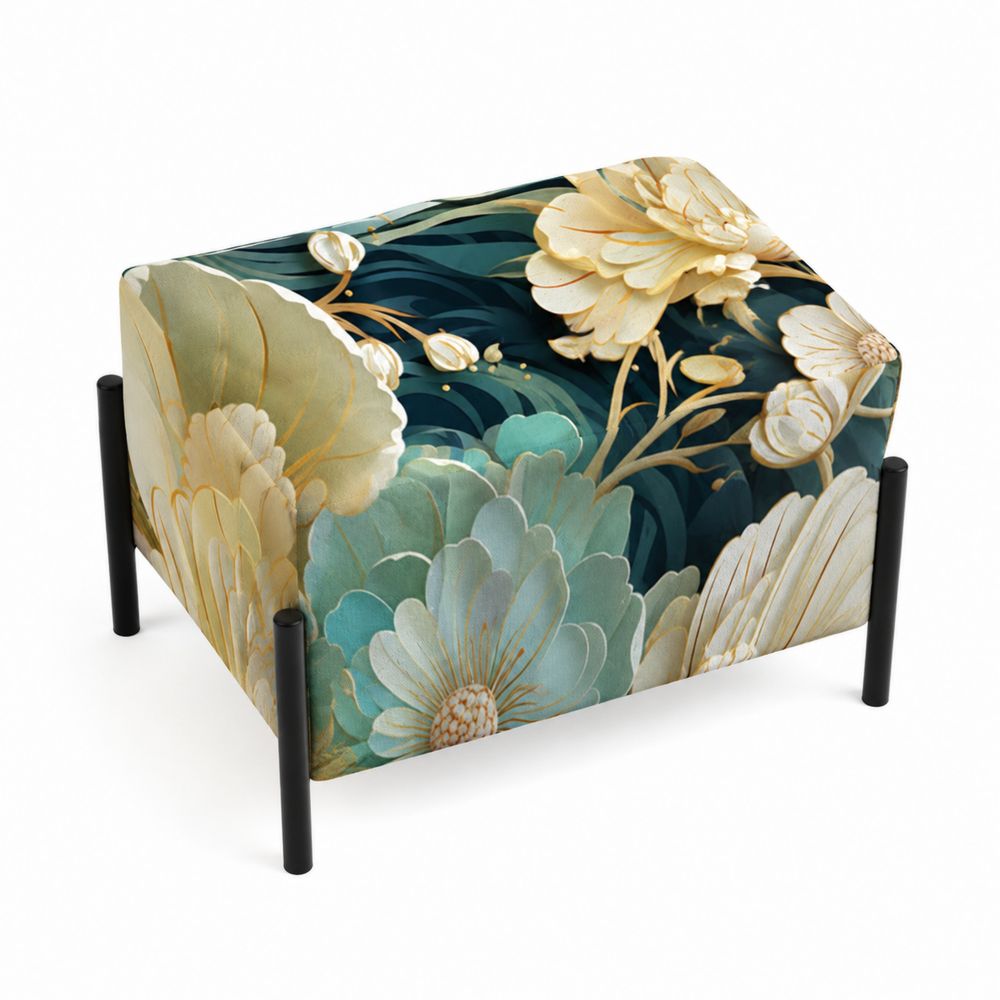Rechteckiger Hocker, Polyester, Stahl, 50x40x40 cm, Blau/Gold-Sovloria