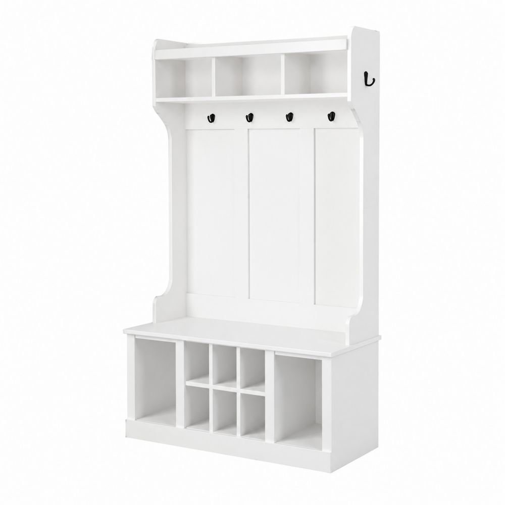 Garderobenkombination Weiß MDF-Holz mit Haken und Fächern-Sovloria