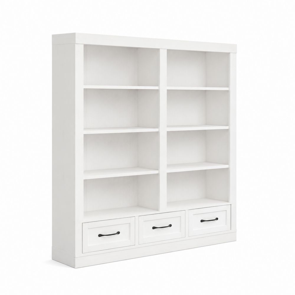 Bücherregal Holz Weiß mit 3 Schubladen 180x140x30cm-Sovloria