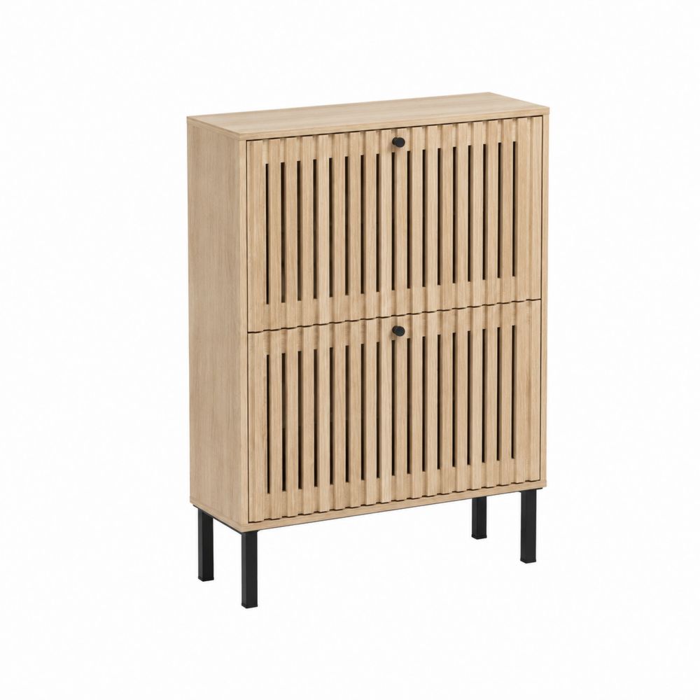 Holz-Schuhschrank mit Lamellentüren, Natur-Sovloria