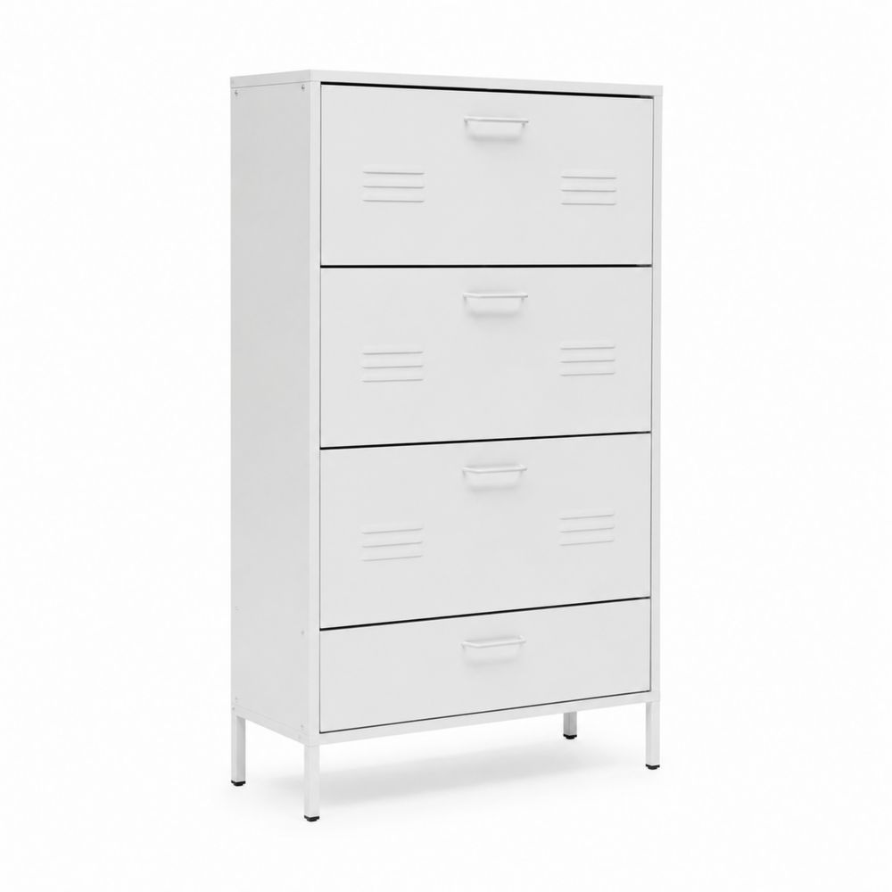 Metallschuhschrank aus Stahl 4 Fächer Weiß 108cm-Sovloria