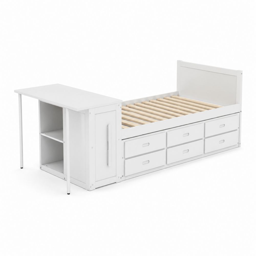 Weißes Stauraumbett mit Schubladen und Regal 200x90 cm-Sovloria