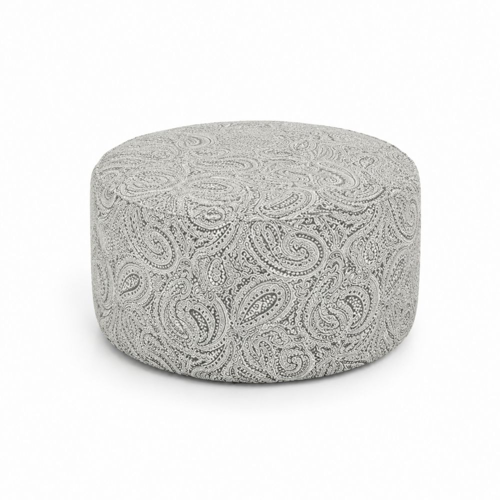 Runder Sitzpouf mit Paisleymuster Baumwolle Grau-Sovloria
