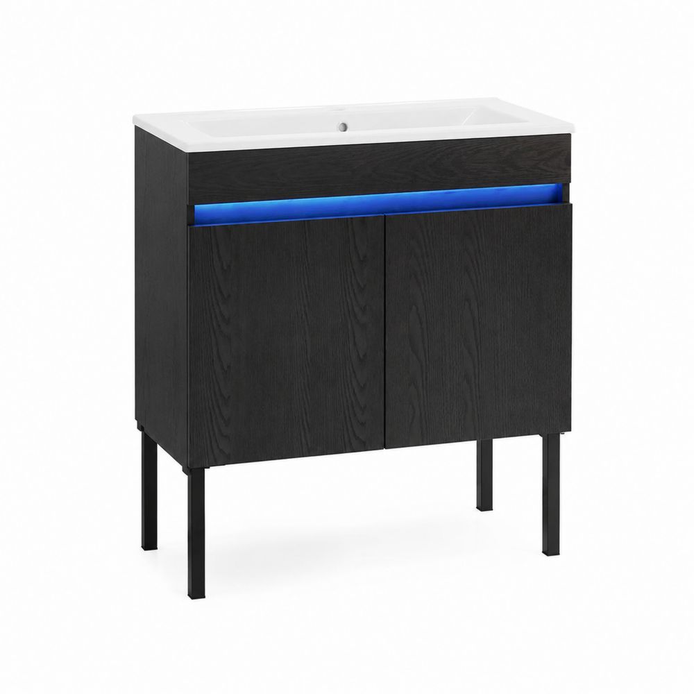 Waschtischunterschrank 80x45x85 cm Holz Schwarz mit LED-Sovloria