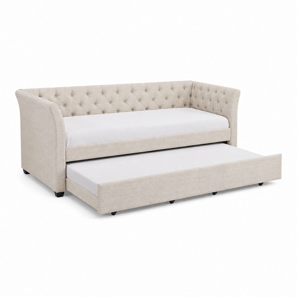Tagesbett mit Ausziehbett Leinen Beige 200x90 cm-Sovloria