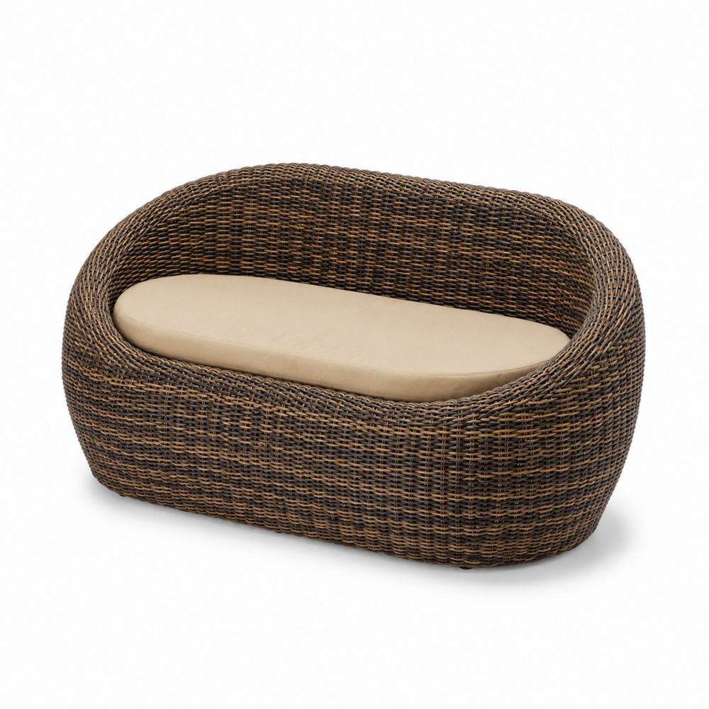 Outdoor Sofa Oval Rattan mit Kissen Beige 150cm-Sovloria