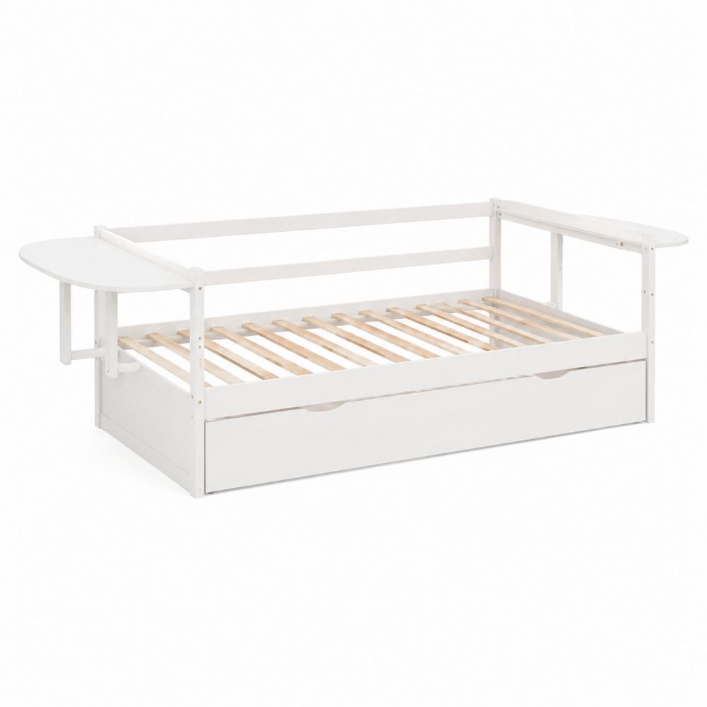 Tagesbett mit Ausziehbarem Gästebett Weiß Holz 200 cm x 90 cm-Sovloria