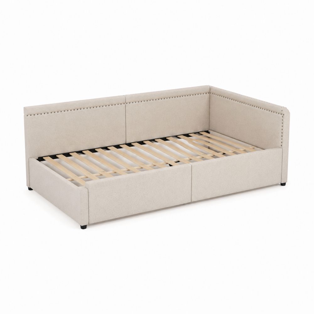 Tagesbett Eckform 200x90 cm Stoff Beige-Sovloria