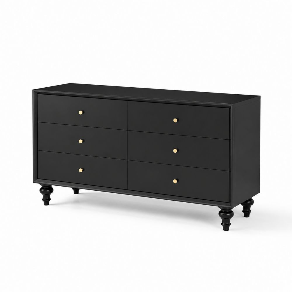 Schwarzes Holz Sideboard mit 6 Schubladen-Sovloria