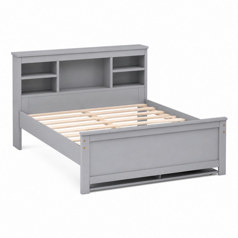 Bett mit Regal MDF Holz 200x160 cm Grau-Sovloria