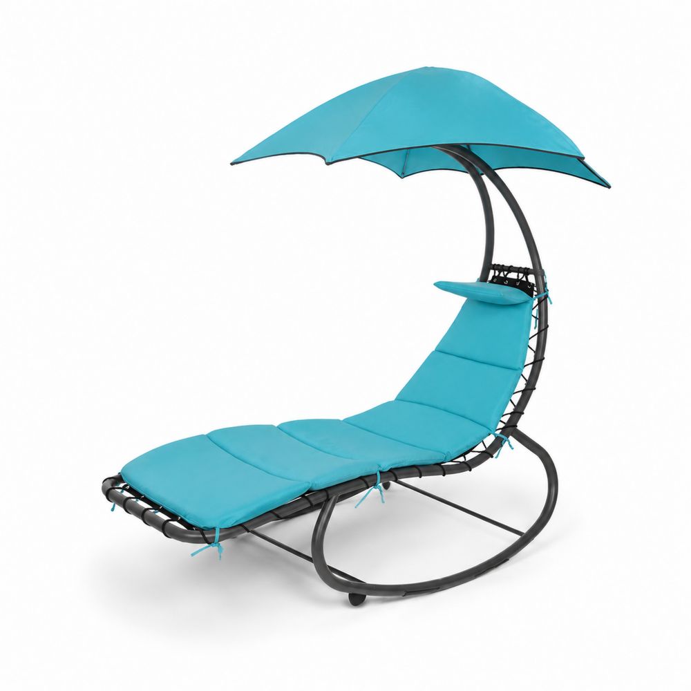 Outdoor Relaxstuhl mit Sonnendach Stahlrahmen Polyestergewebe Blau-Sovloria