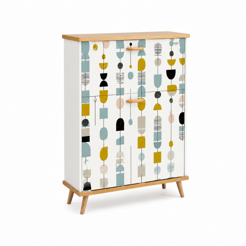 Schuhschrank mit geometrischem Muster aus MDF und Kiefernholz, Mehrfarben, 60x30x100cm-Sovloria