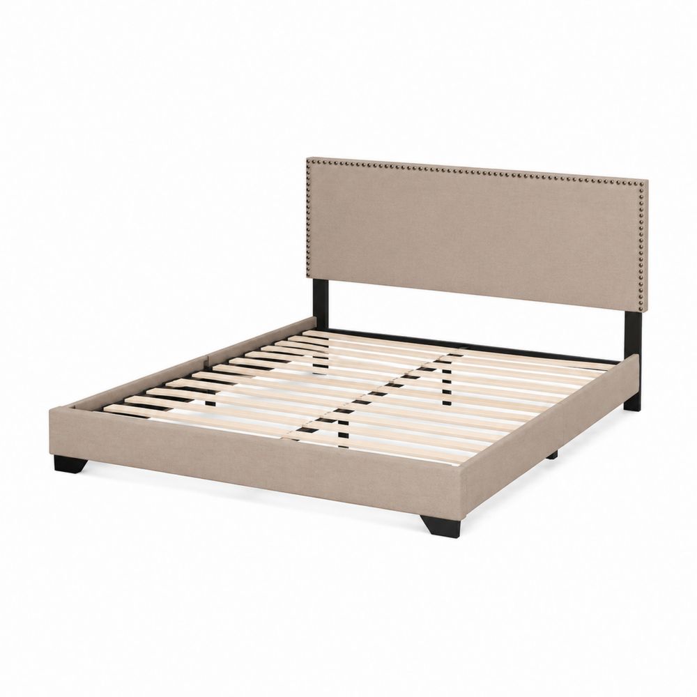 Polsterbett Leinenstoff Rechteckig 200x160cm Beige-Sovloria
