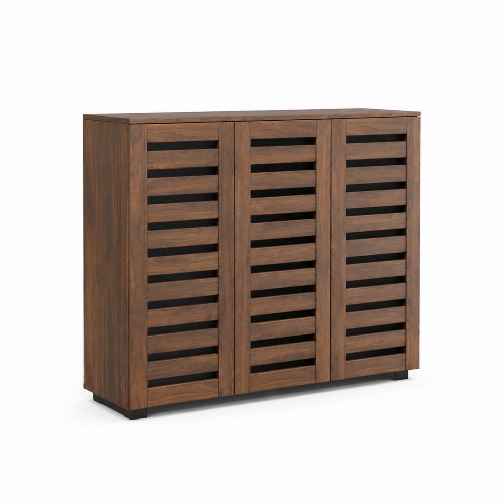 Schuhschrank Massivholz Lattendesign 120x35x100 cm Braun-Sovloria