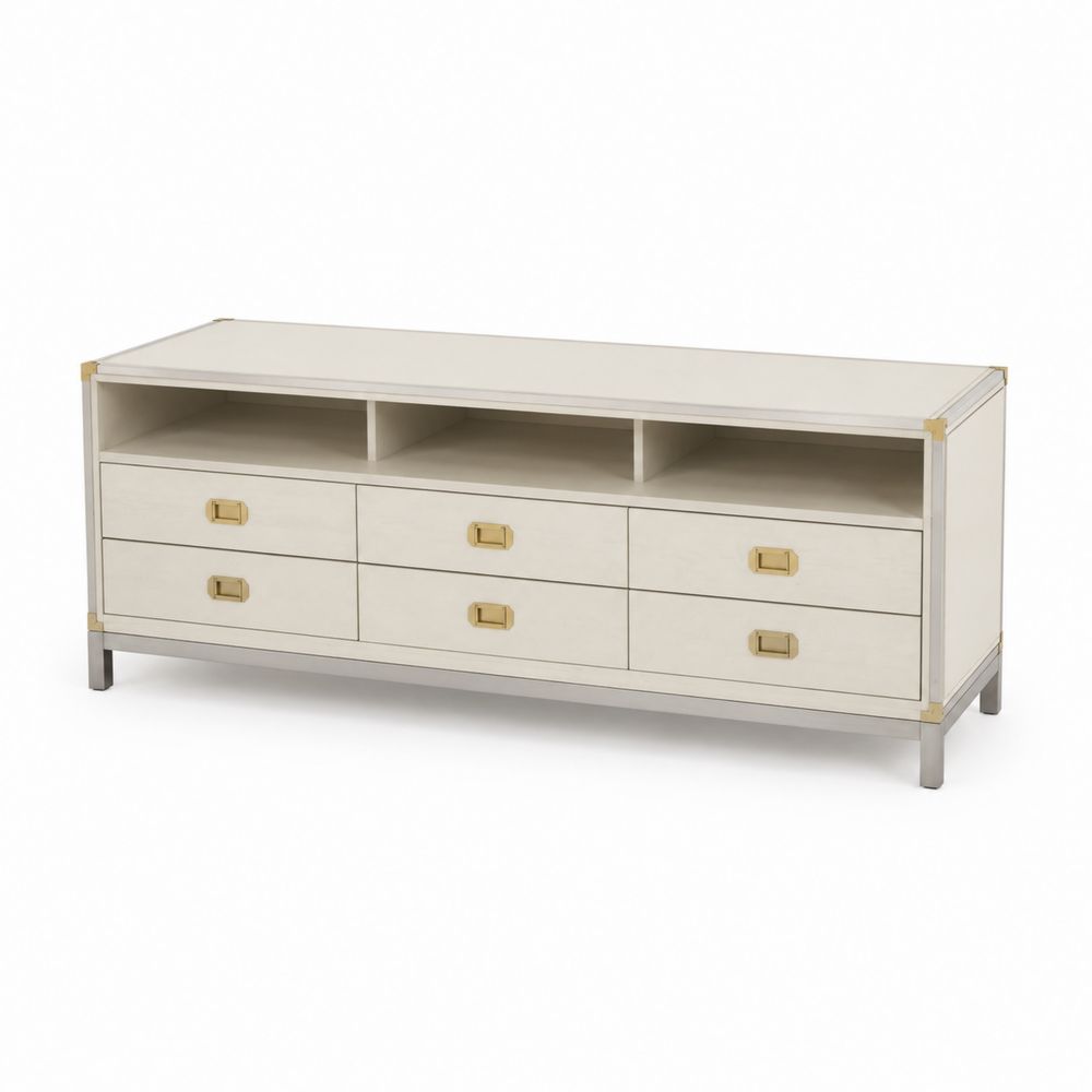 TV-Lowboard Rechteckig Weiß MDF 180x45x60 cm mit Schubladen-Sovloria