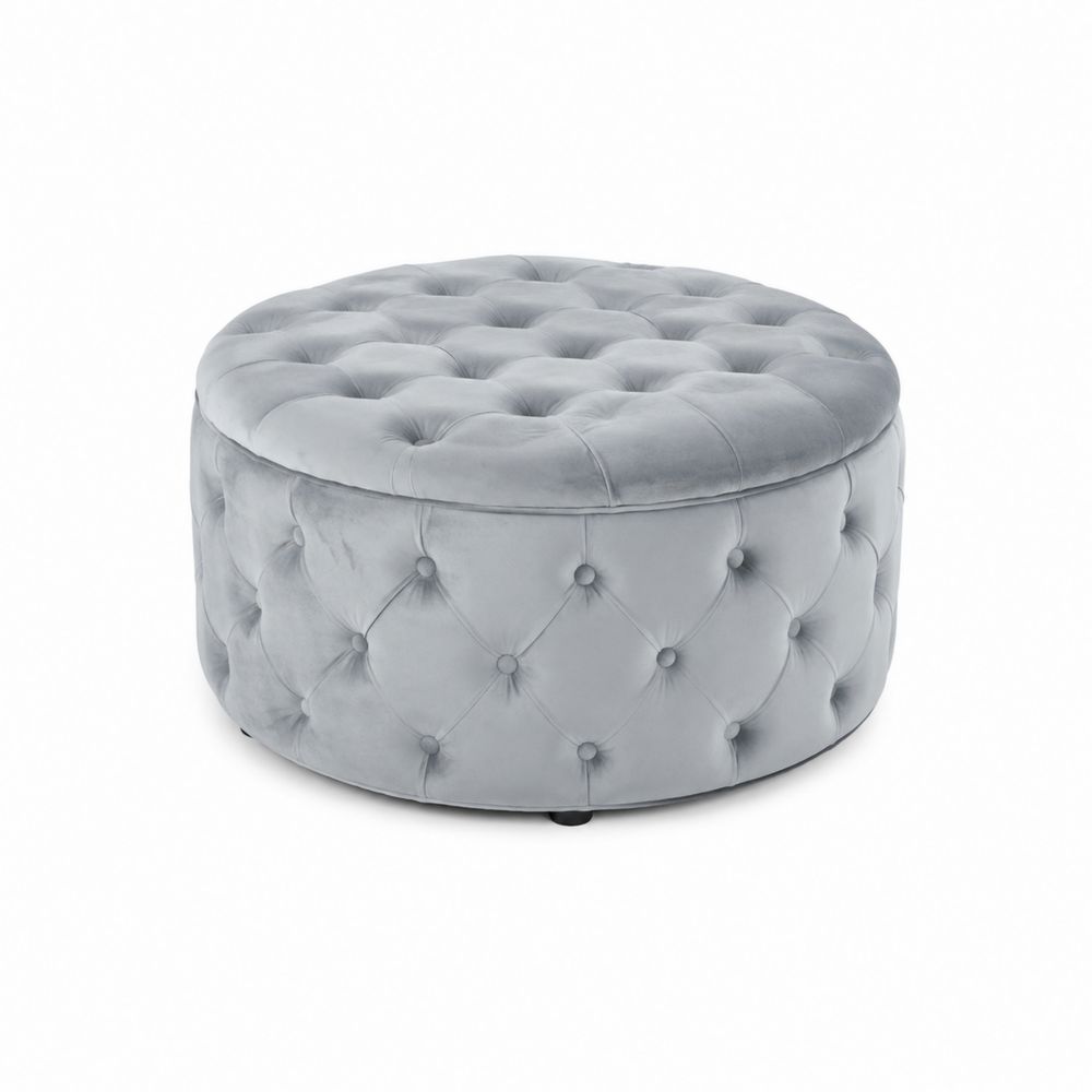 Runder Samt Sitzpuff Grau Ø 80 cm-Sovloria