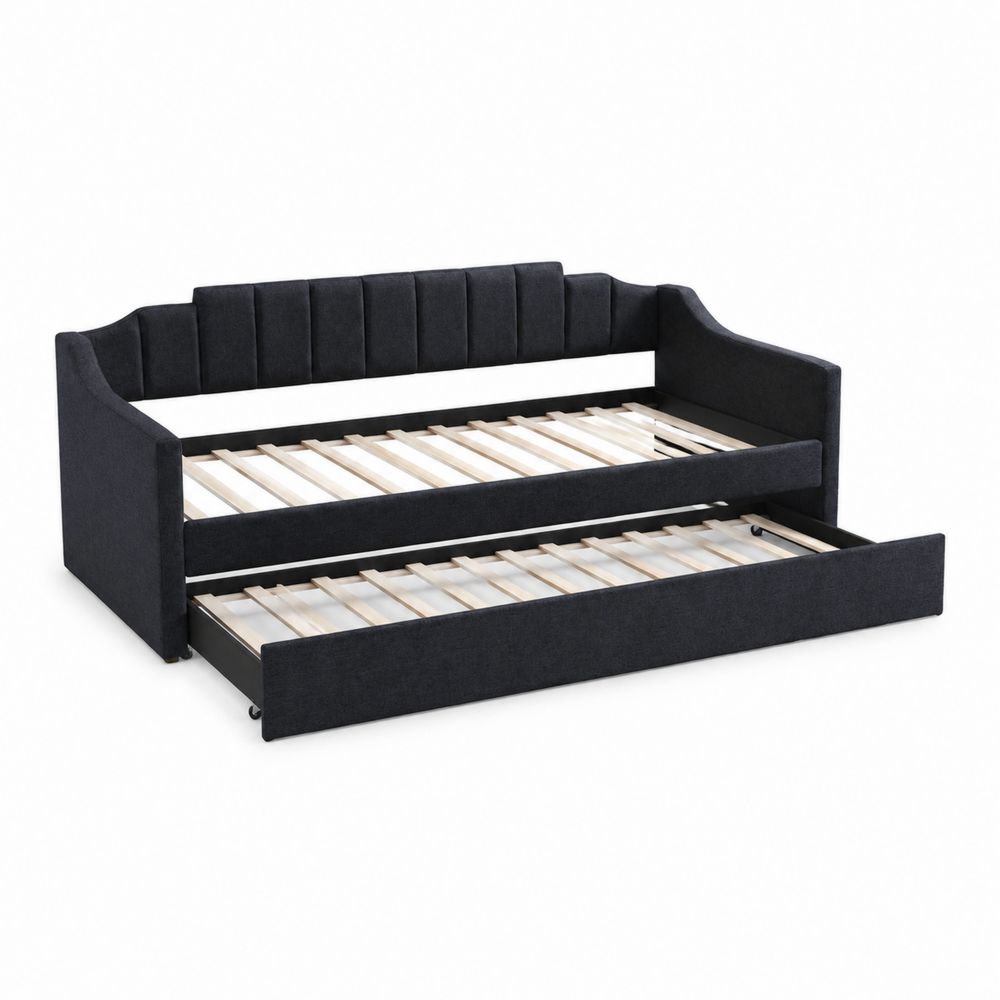 Tagesbett mit ausziehbarem Gästebett Stoff Schwarz 200x90 cm-Sovloria