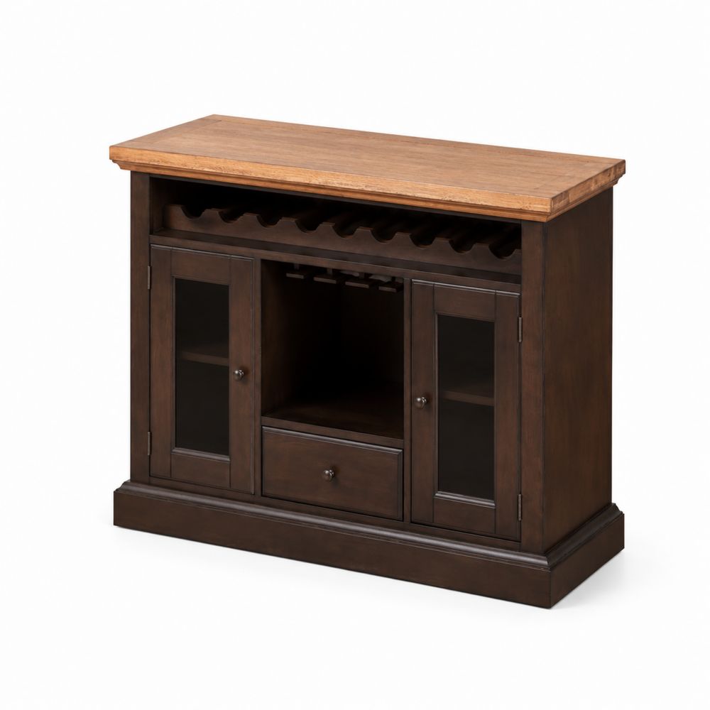 Massivholz-Buffetschrank mit Glastüren und Flaschenregal 120x40x90 cm Braun-Sovloria