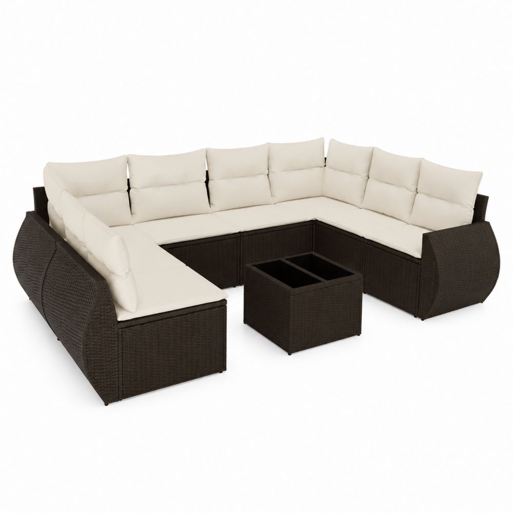 Ecksofa aus Polyrattan mit Cremefarbenen Kissen-Sovloria