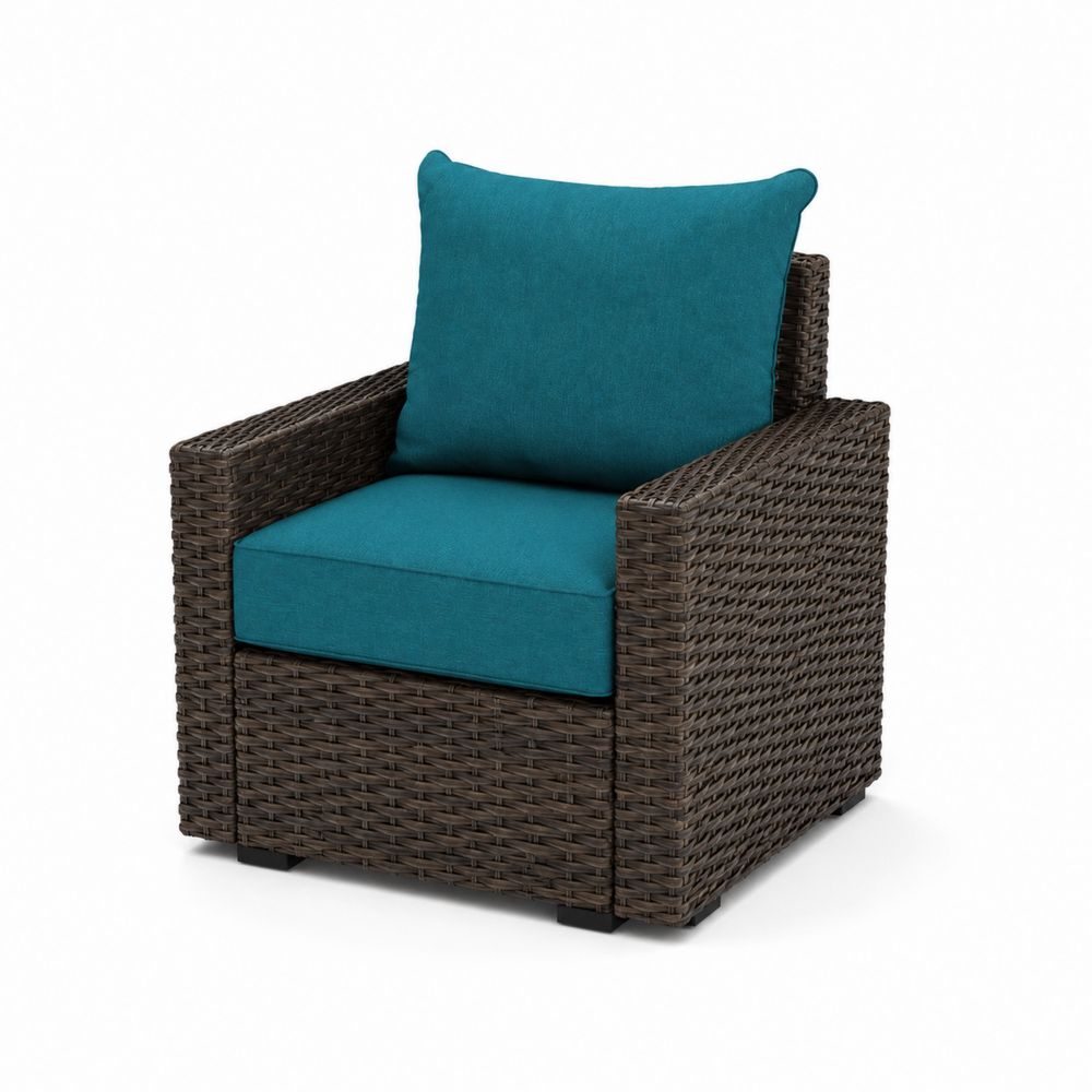 Outdoor-Clubstuhl Polyethylen Rattan Dunkelbraun Blau-Sovloria