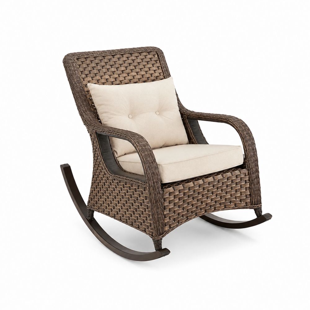 Rattan-Schaukelstuhl aus Polyrattan Braun mit Kissen-Sovloria