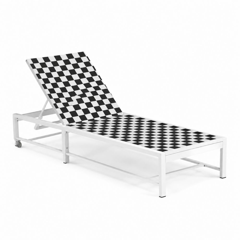 Liegestuhl Aluminium Textilene Schwarz-Weiß Karomuster-Sovloria