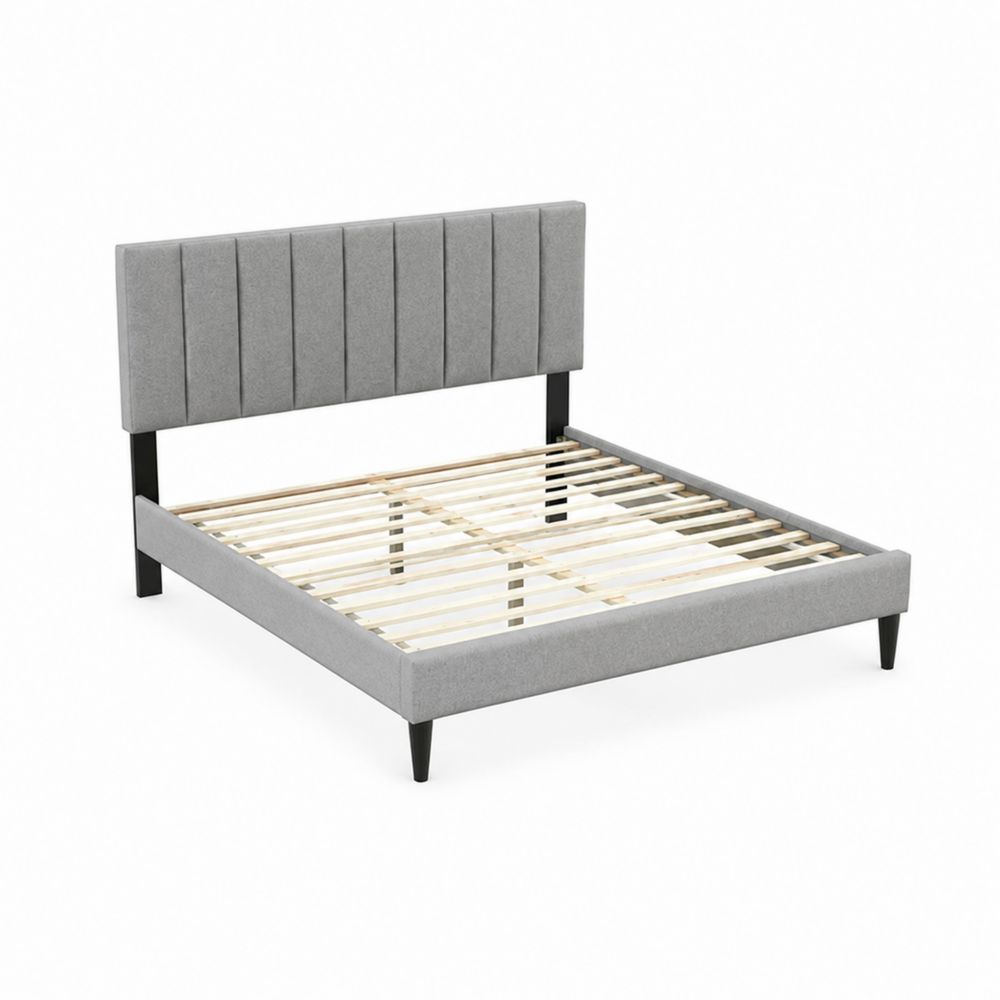 Bett mit Gestepptem Kopfteil 200x140 cm Stoff Grau-Sovloria