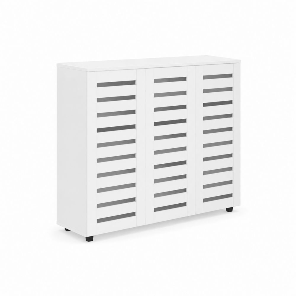 Schuhschrank aus Holz mit Lamellentüren Weiß 100x35x90 cm-Sovloria