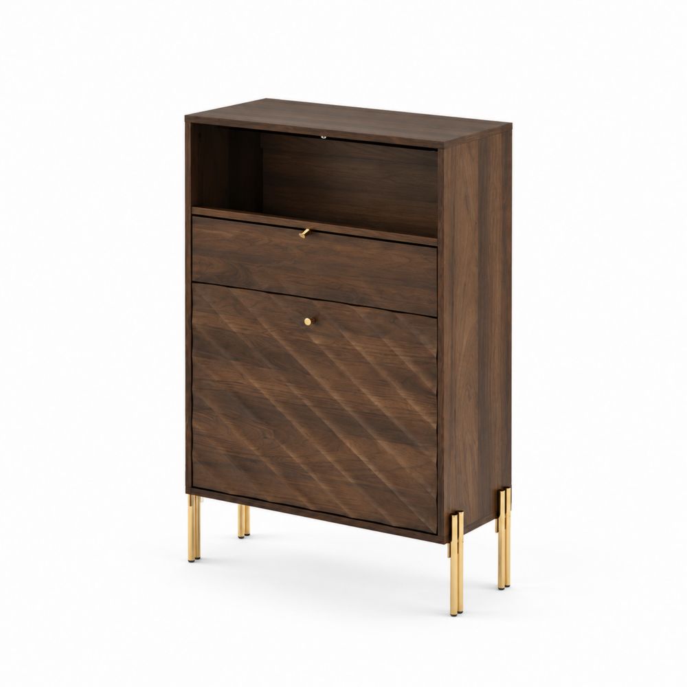 Schuhschrank aus Holz mit goldfarbenen Beinen 90x100x35 cm-Sovloria