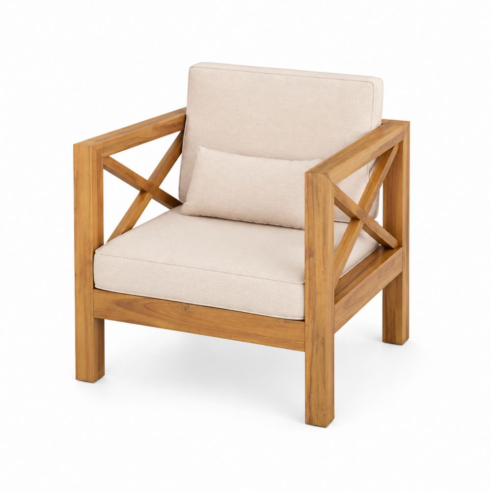 Teakholz Clubsessel mit Kissen Beige-Sovloria