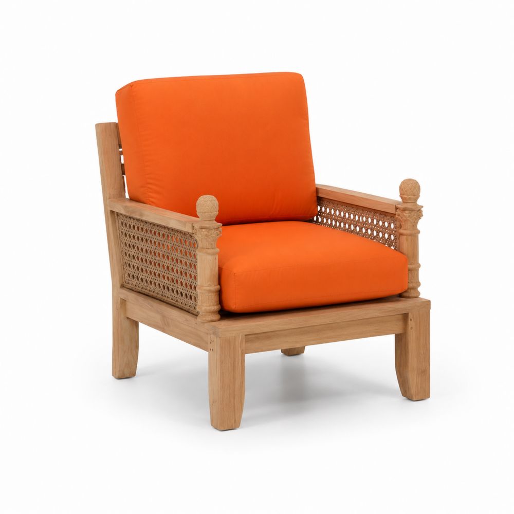 Teakholz Sessel mit Orangefarbenen Kissen-Sovloria