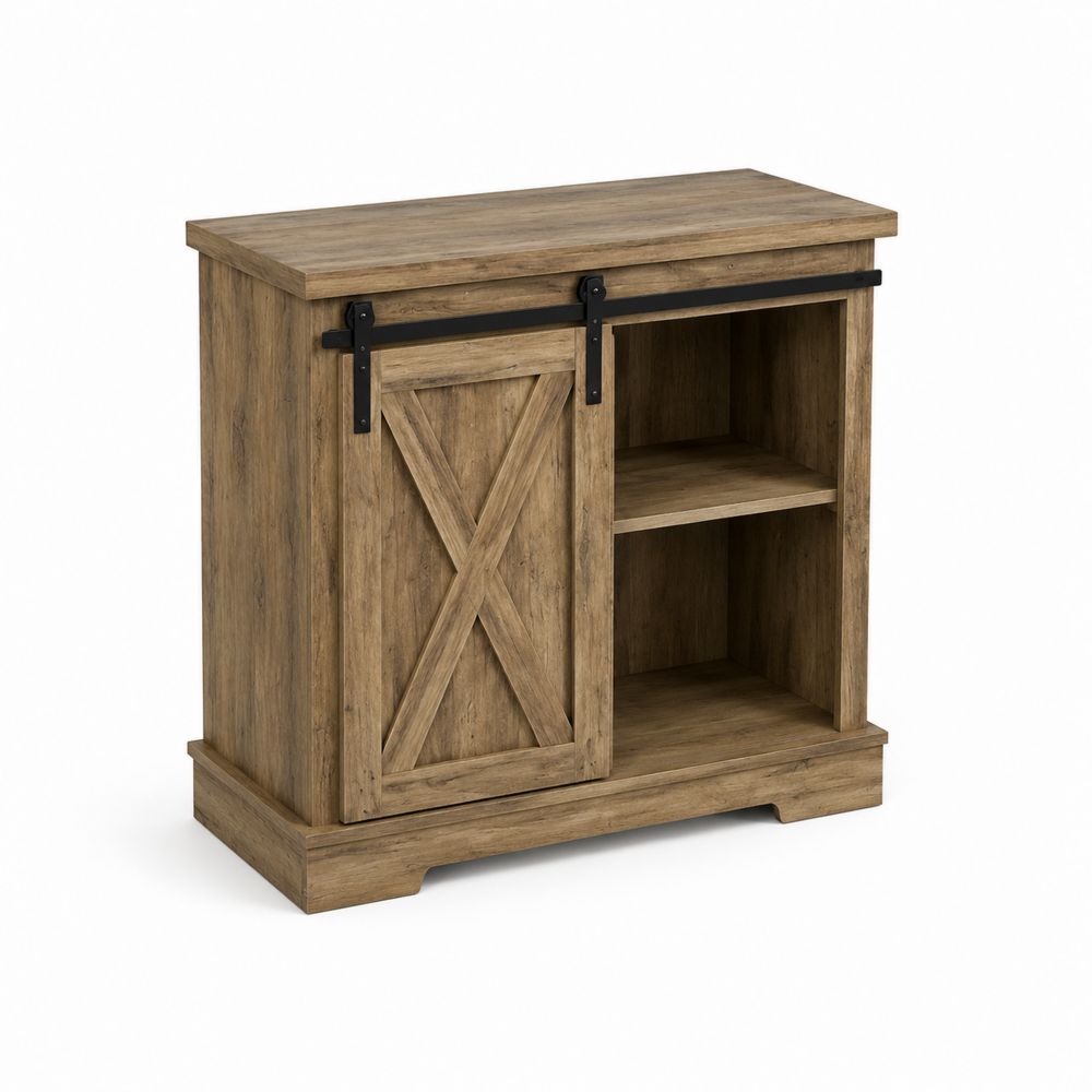 Buffetschrank mit Schiebetür aus Holzfurnier 90x40x80cm-Sovloria