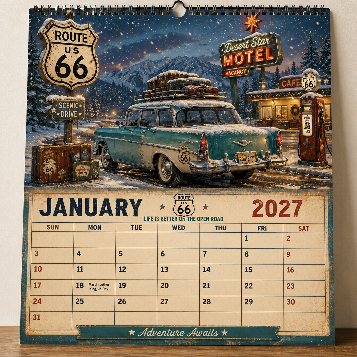 2027 Route 66 Road Trip Calendar – Vintage Mother Road Americana Wall Calendar