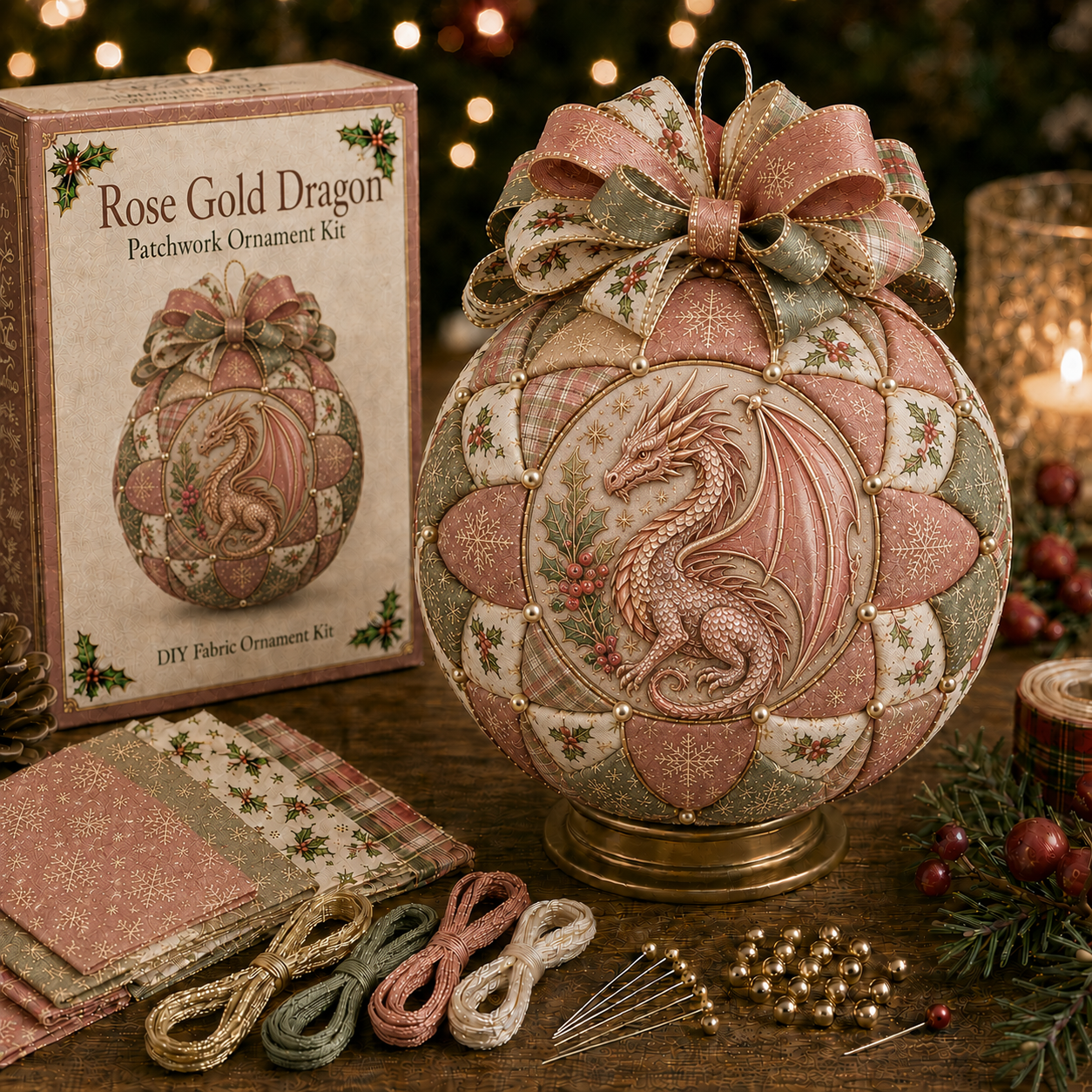 ⏳ Last Day 49% OFF – 🐉🎄 Christmas Dragon Patchwork Ornament DIY Kit | Beginner-Friendly Fabric Craft with Coordinated Materials, Festive Bow & Step-by-Step Guide ✨
