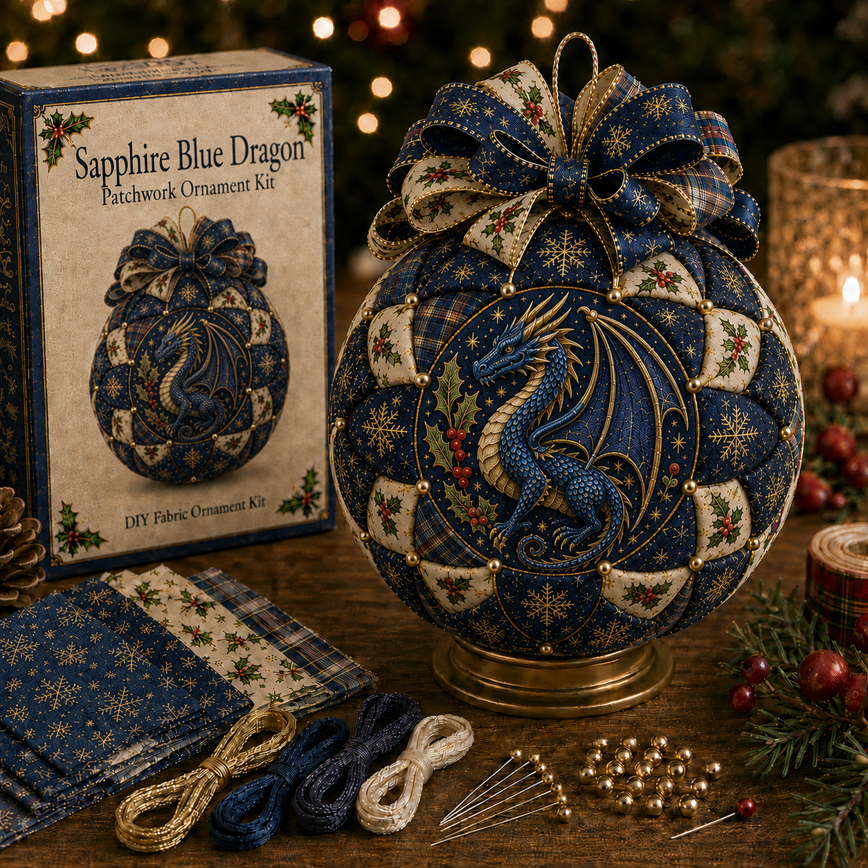 ⏳ Last Day 49% OFF – 🐉🎄 Christmas Dragon Patchwork Ornament DIY Kit | Beginner-Friendly Fabric Craft with Coordinated Materials, Festive Bow & Step-by-Step Guide ✨