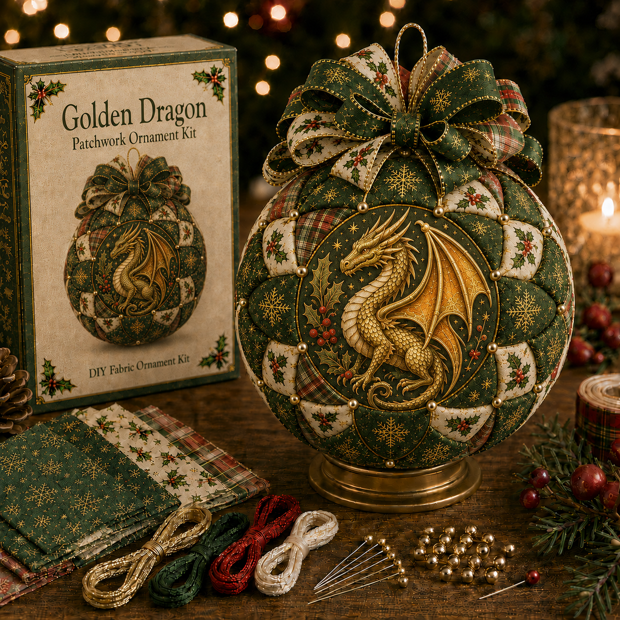 ⏳ Last Day 49% OFF – 🐉🎄 Christmas Dragon Patchwork Ornament DIY Kit | Beginner-Friendly Fabric Craft with Coordinated Materials, Festive Bow & Step-by-Step Guide ✨