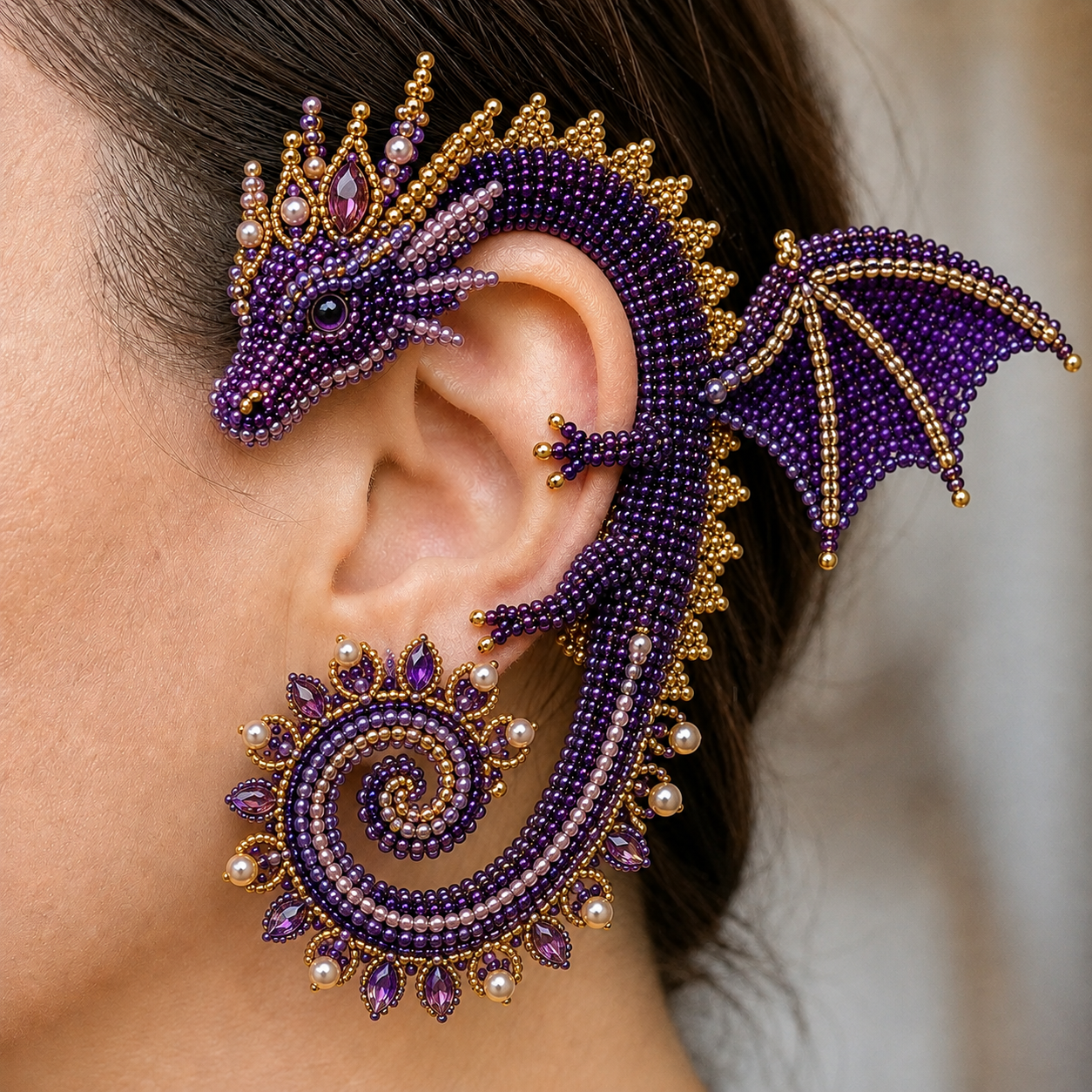 🔥Last Day BUY 3 GET 1 FREE - DIY Beaded Dragon Ear Cuff Kit