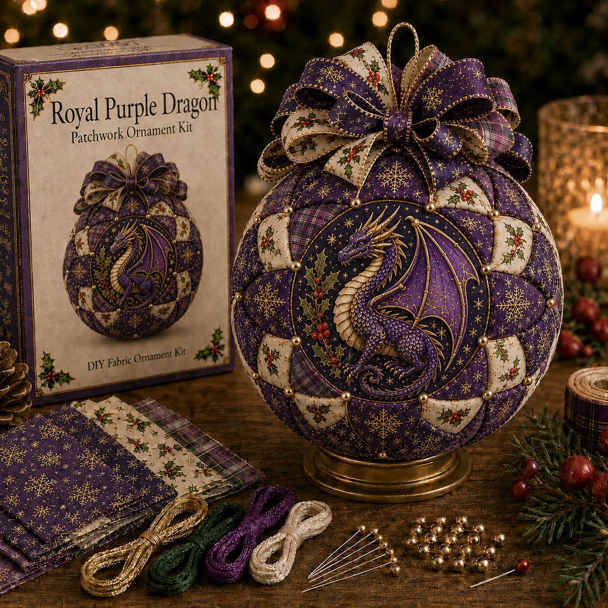 ⏳ Last Day 49% OFF – 🐉🎄 Christmas Dragon Patchwork Ornament DIY Kit | Beginner-Friendly Fabric Craft with Coordinated Materials, Festive Bow & Step-by-Step Guide ✨