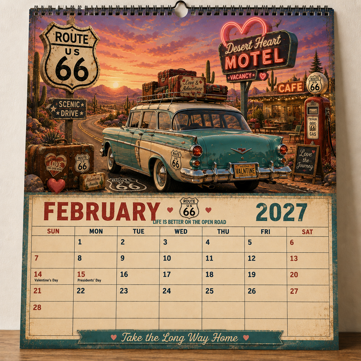 2027 Route 66 Road Trip Calendar – Vintage Mother Road Americana Wall Calendar