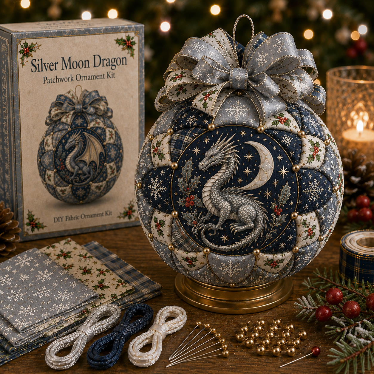 ⏳ Last Day 49% OFF – 🐉🎄 Christmas Dragon Patchwork Ornament DIY Kit | Beginner-Friendly Fabric Craft with Coordinated Materials, Festive Bow & Step-by-Step Guide ✨