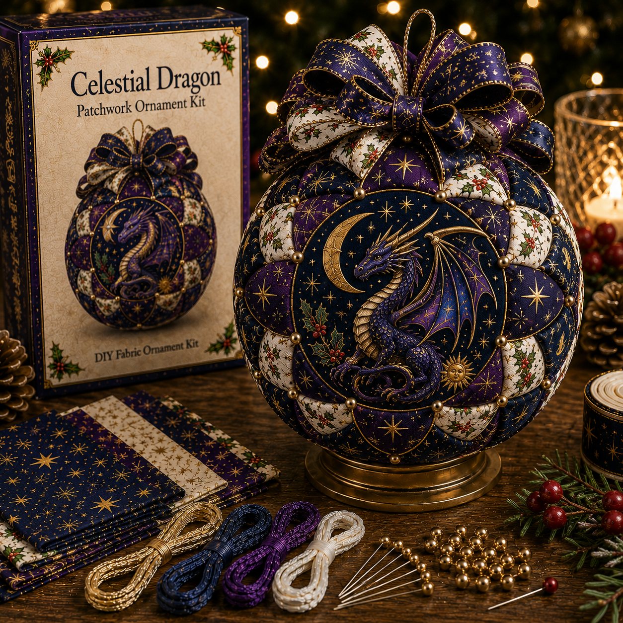 ⏳ Last Day 49% OFF – 🐉🎄 Christmas Dragon Patchwork Ornament DIY Kit | Beginner-Friendly Fabric Craft with Coordinated Materials, Festive Bow & Step-by-Step Guide ✨