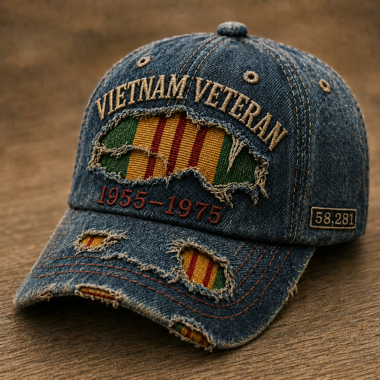 Vietnam Veteran Distressed Denim Cap – 1955–1975 Honor & Remembrance Hat