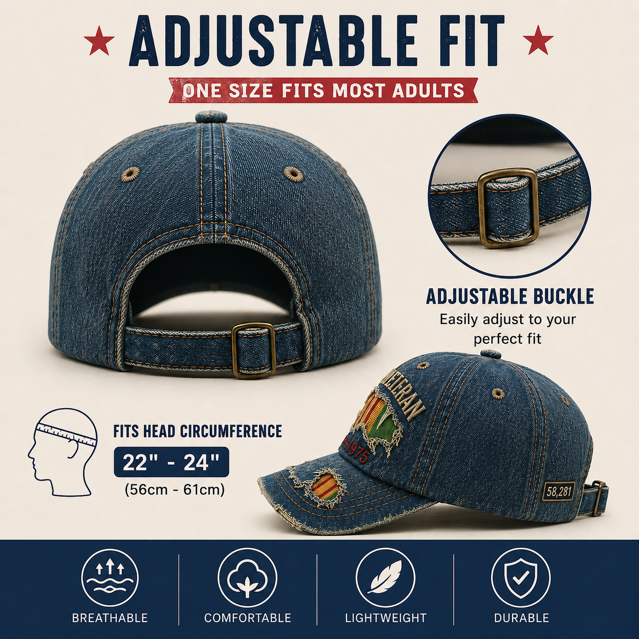 Vietnam Veteran Distressed Denim Cap – 1955–1975 Honor & Remembrance Hat