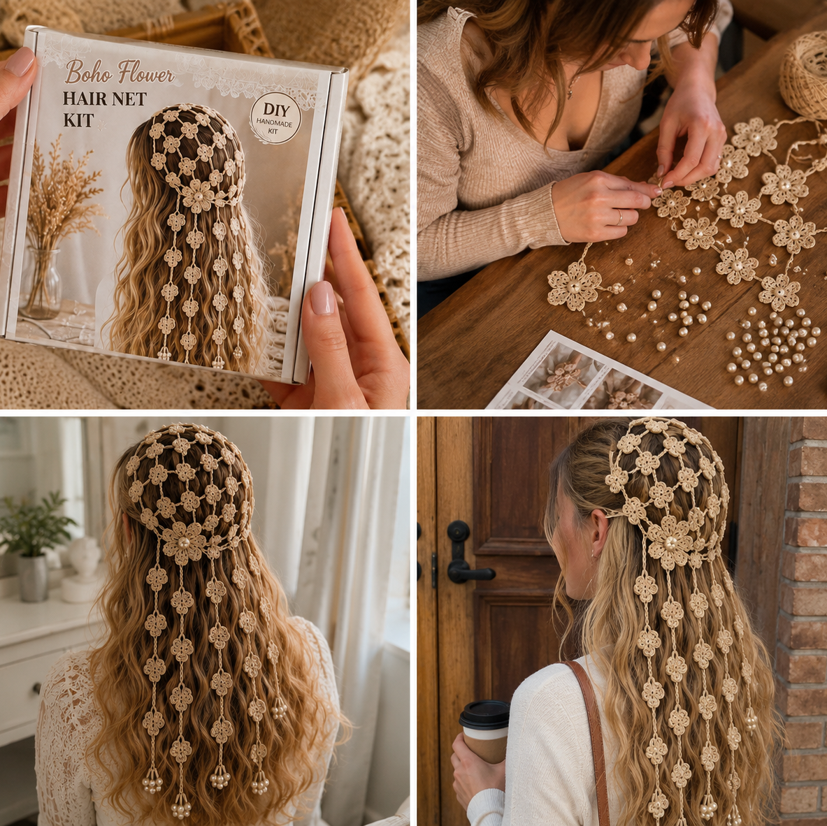 🔥Last Day BUY 3 GET 1 FREE - DIY Boho Crochet Hair Snood Kit