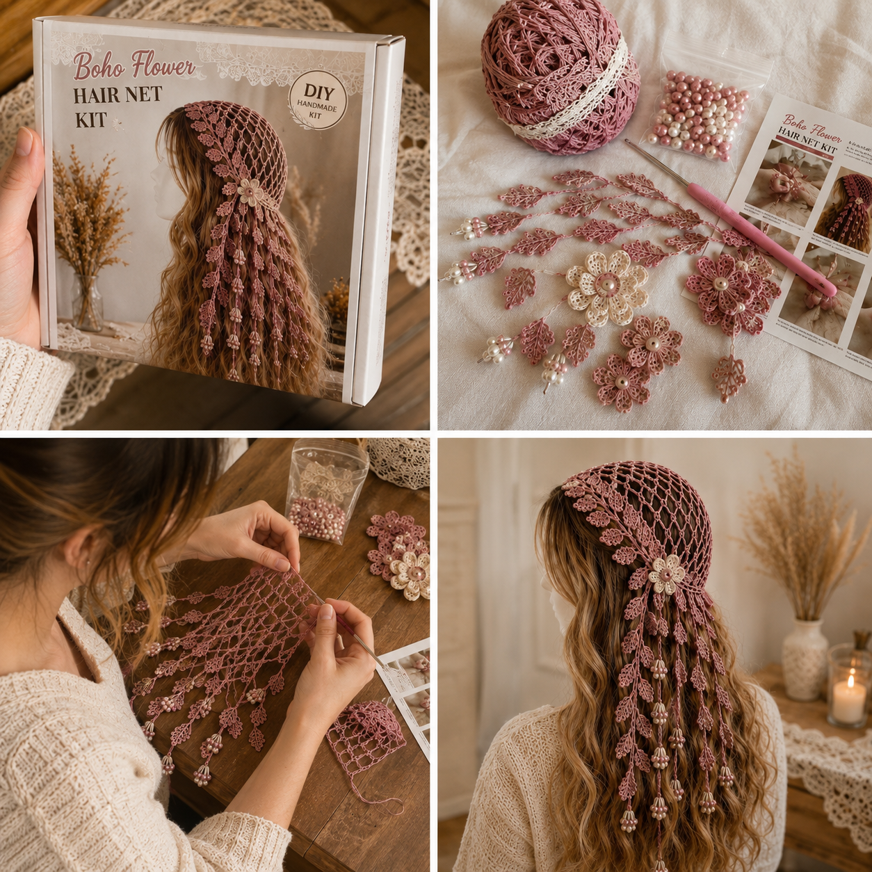 🔥Last Day BUY 3 GET 1 FREE - DIY Boho Crochet Hair Snood Kit