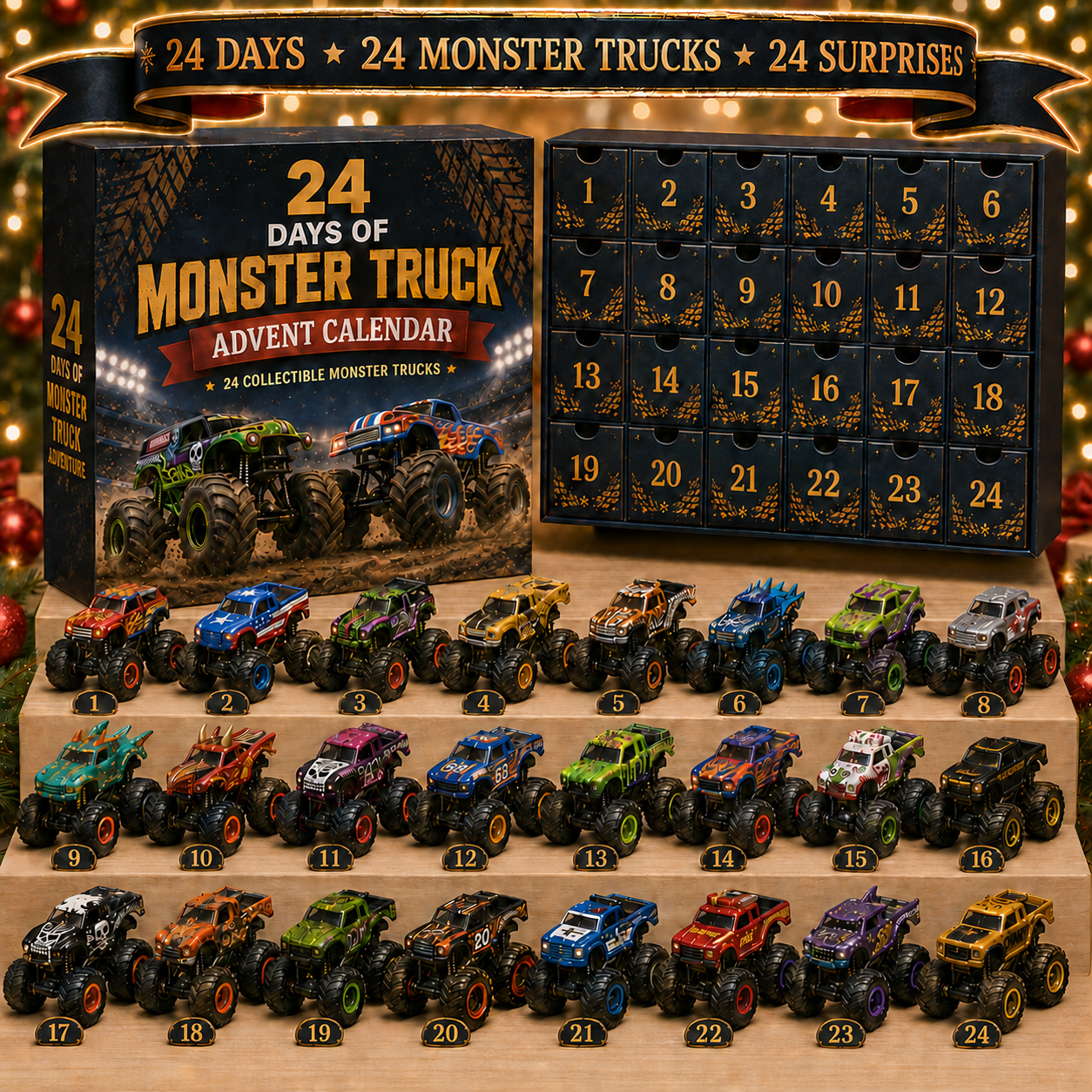 24 Days of Monster Trucks Advent Calendar – 24 Collectible Big-Wheel Truck Figures