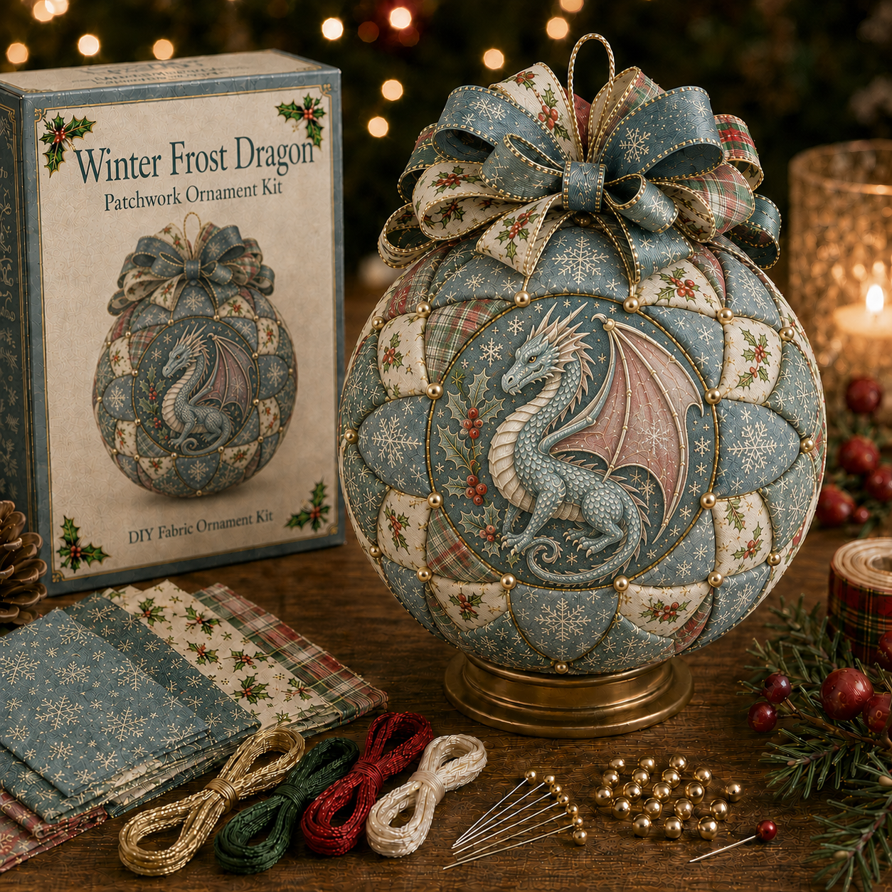 ⏳ Last Day 49% OFF – 🐉🎄 Christmas Dragon Patchwork Ornament DIY Kit | Beginner-Friendly Fabric Craft with Coordinated Materials, Festive Bow & Step-by-Step Guide ✨