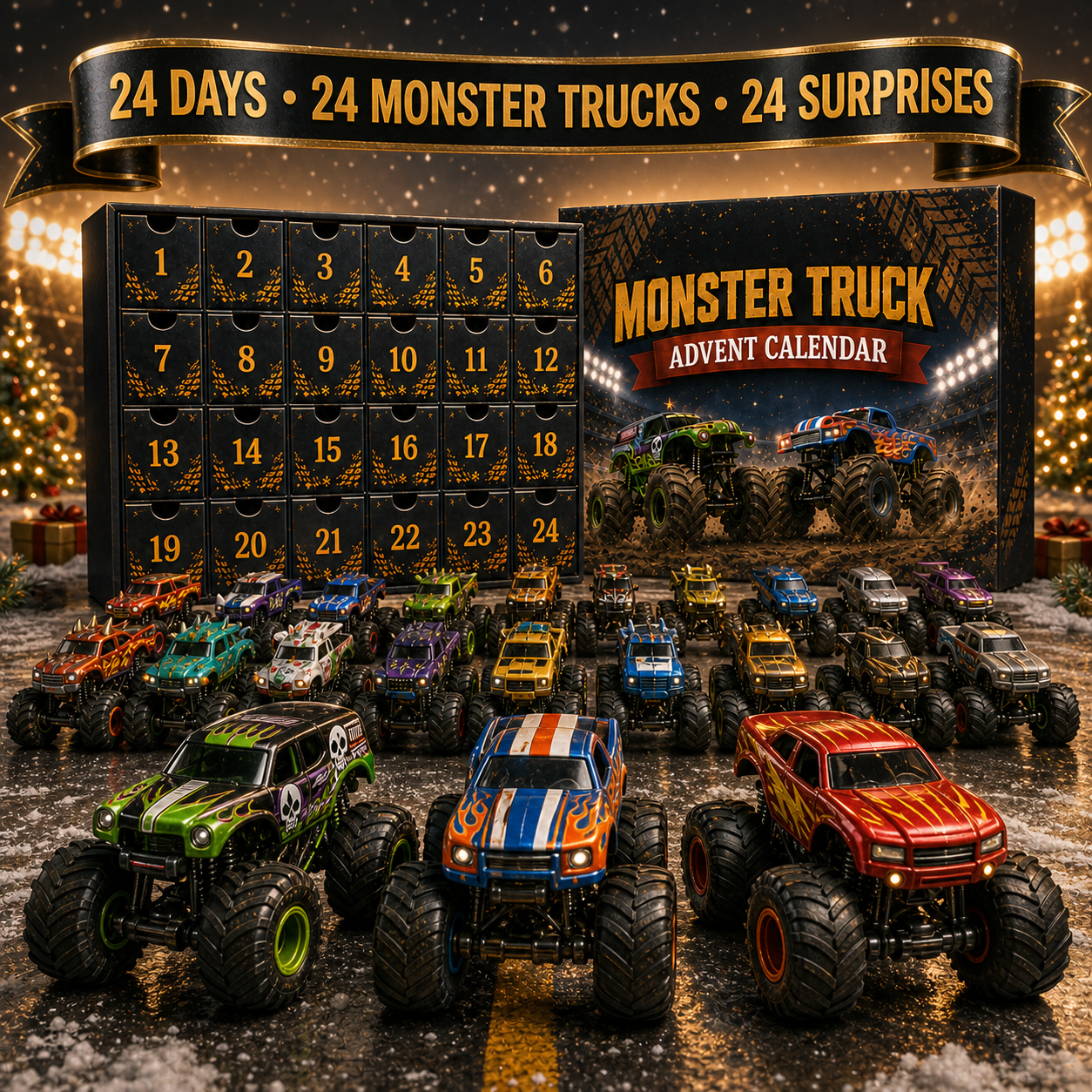 24 Days of Monster Trucks Advent Calendar – 24 Collectible Big-Wheel Truck Figures